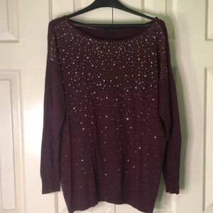 Burgundy Sweater with Gold Studs